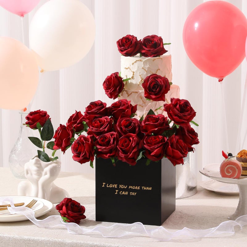 Tifuly 12pcs Red Roses Artificial Flowers,Realistic Long Stem Fake Silk Roses Bouquet for Party Home Wedding Centerpiece Office DIY Decorï¼ˆBurgundyï¼‰ - Image 5